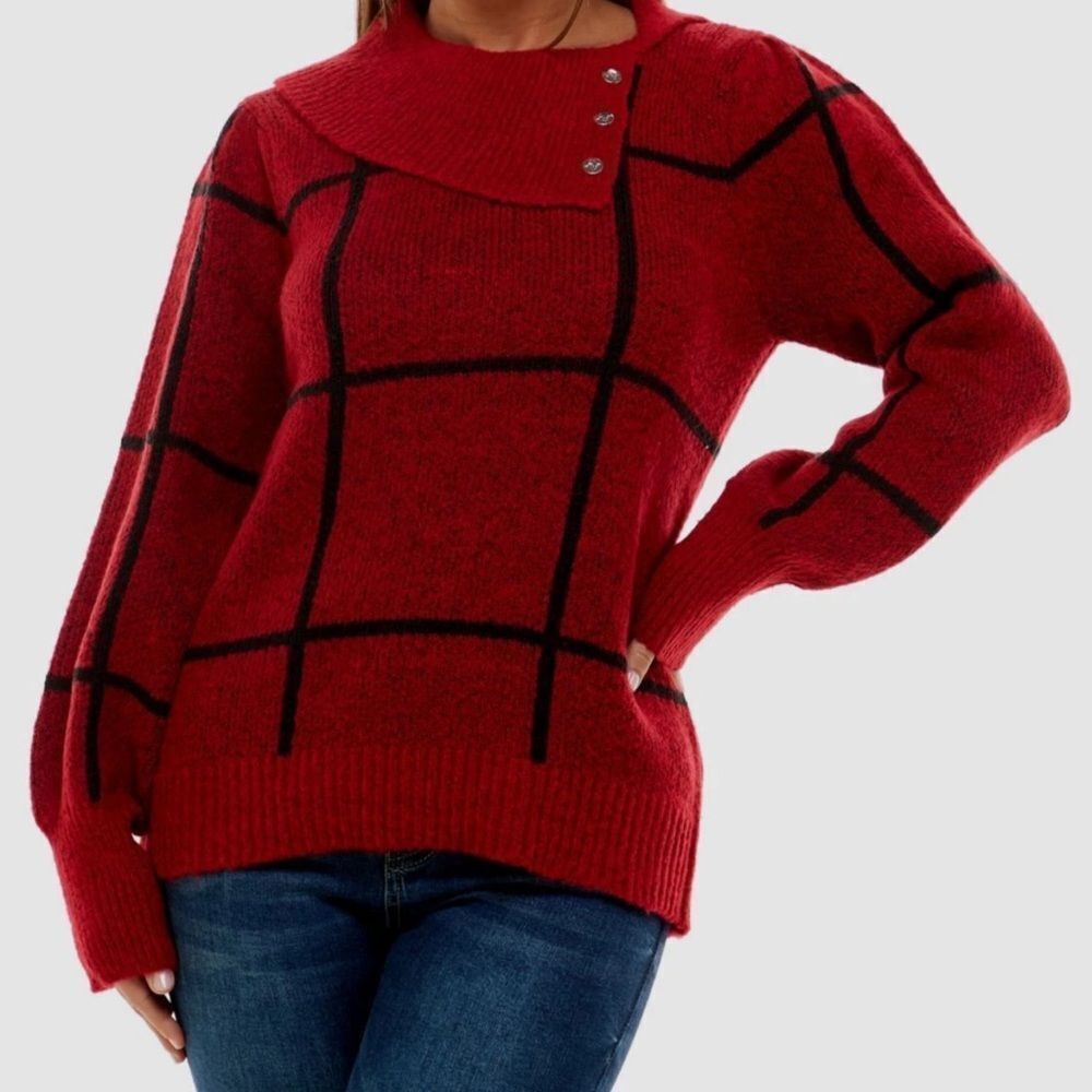 Adrienne Vittadini Long Sleeve Jacquard Pullover Sweater Red Size Small EUC